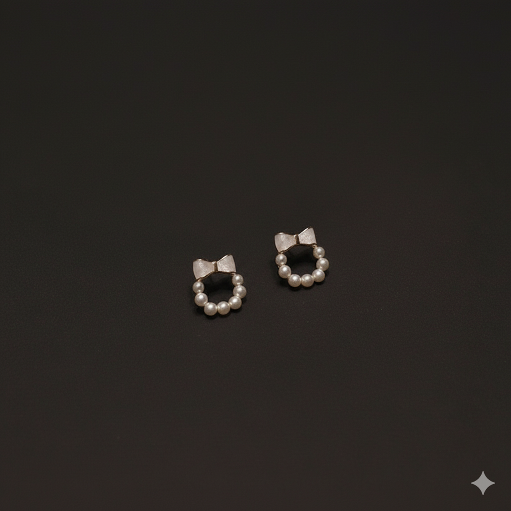 Sweet Bow Wreath Pearl Stud Earrings