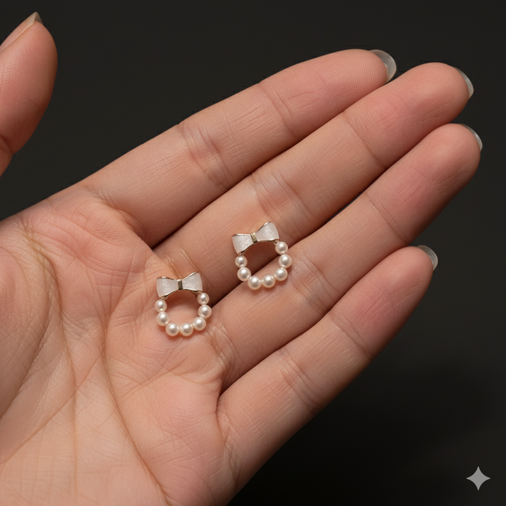Sweet Bow Wreath Pearl Stud Earrings