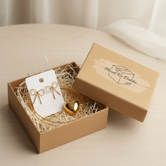 Gold-Tone Bow Earrings & Heart Necklace Gift Set